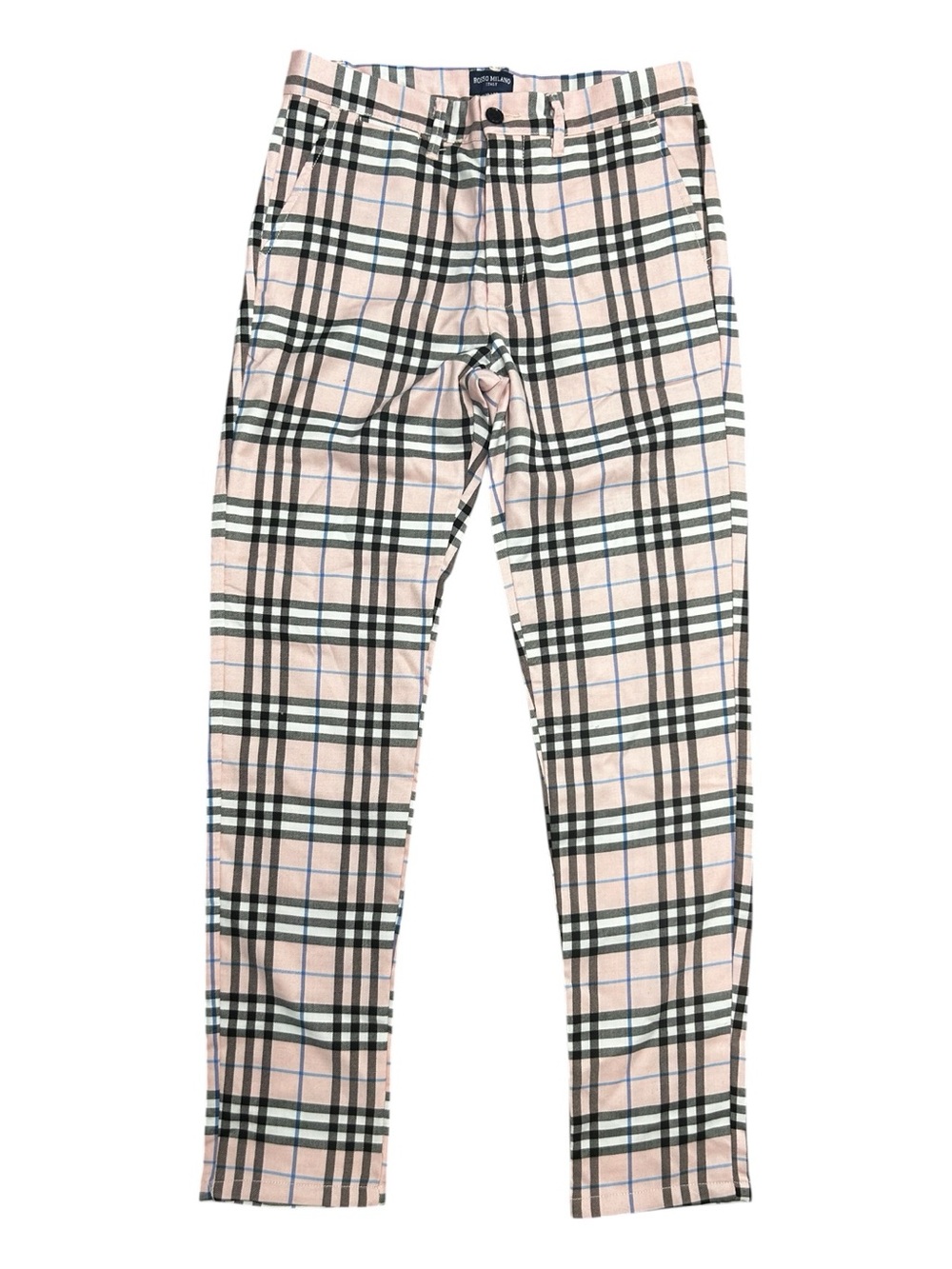 Rosso Milano Italy Men’s Skinny Plaid Trousers in Pink and Black Size W30 x L32